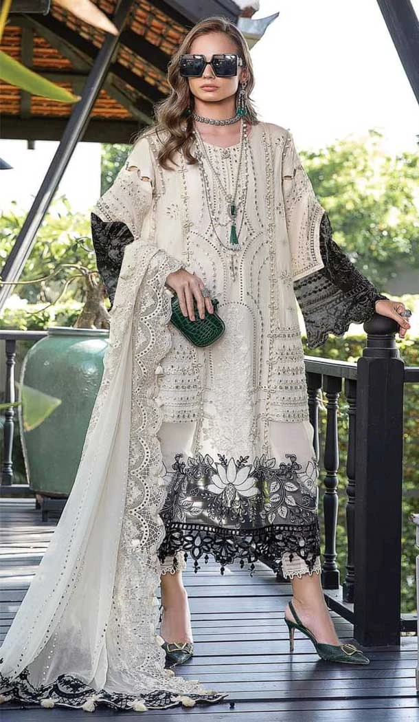 Traditional Cream Faux Georgette Pakistani Embroidered Party Wear Salwar Suit - 7824178490