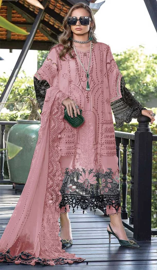 Traditional Pink Faux Georgette Pakistani Embroidered Party Wear Salwar Suit - 7824178491