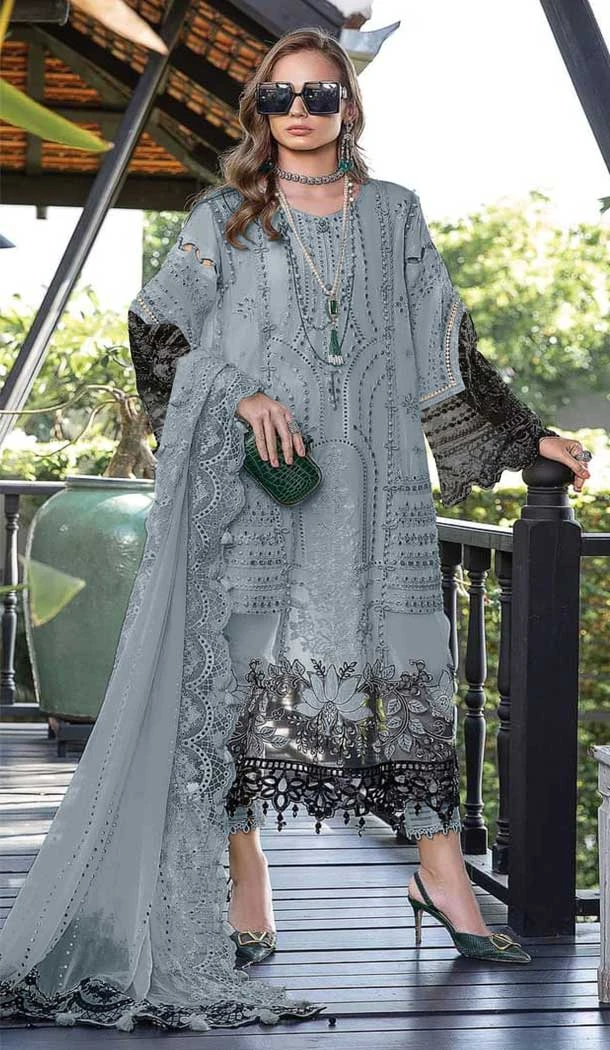 Traditional Grey Faux Georgette Pakistani Embroidered Party Wear Salwar Suit - 7824178492