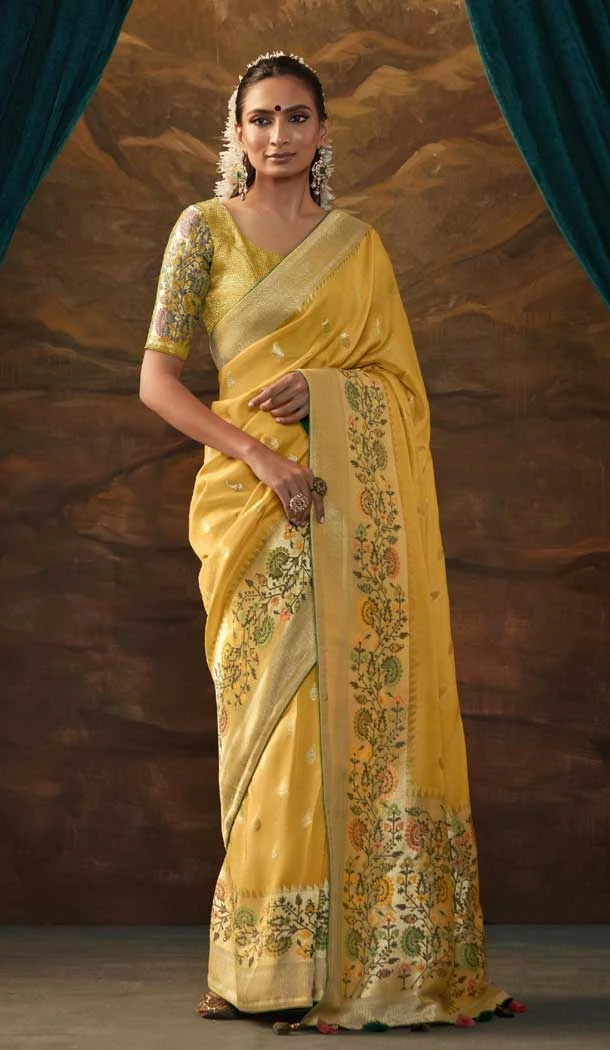 Yellow Color Zari Work In Dola Silk Traditional Designer Wedding Wear Saree - 7842178597
