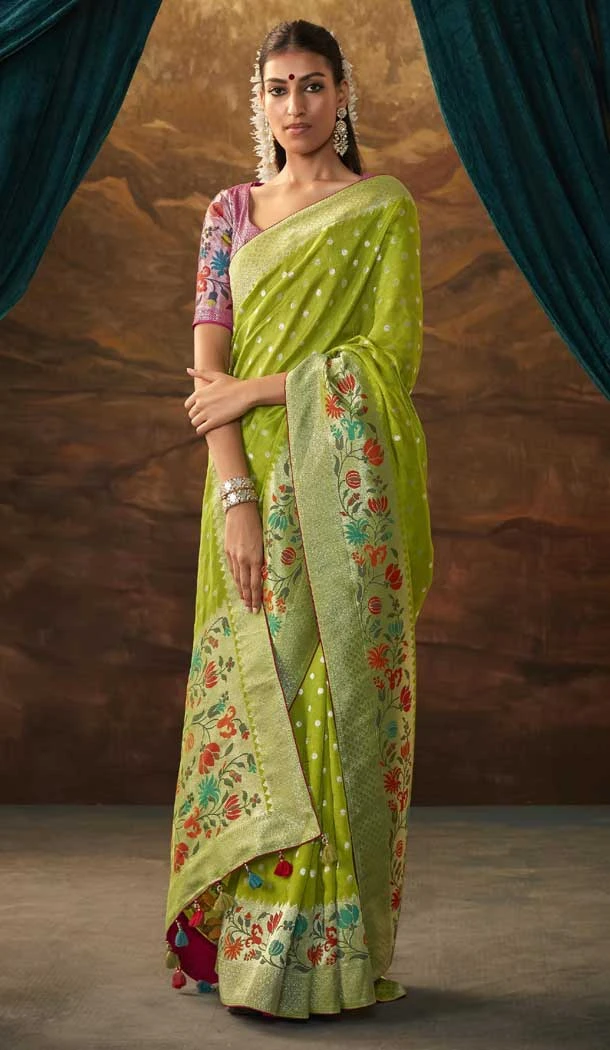 Green Color Zari Work In Dola Silk Traditional Designer Wedding Wear Saree - 7842178600 Green Color Zari Work In Dola Silk Traditional Designer Wedding Wear Saree - 7842178600