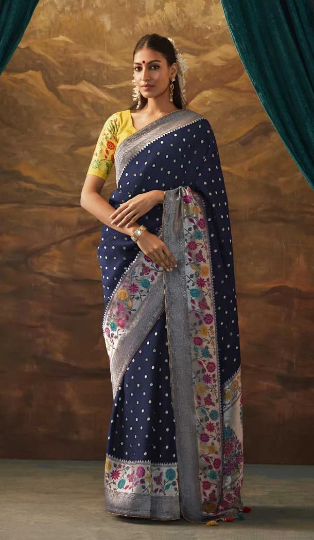 Navy Blue Color Zari Work In Dola Silk Traditional Designer Wedding Wear Saree - 7842178602