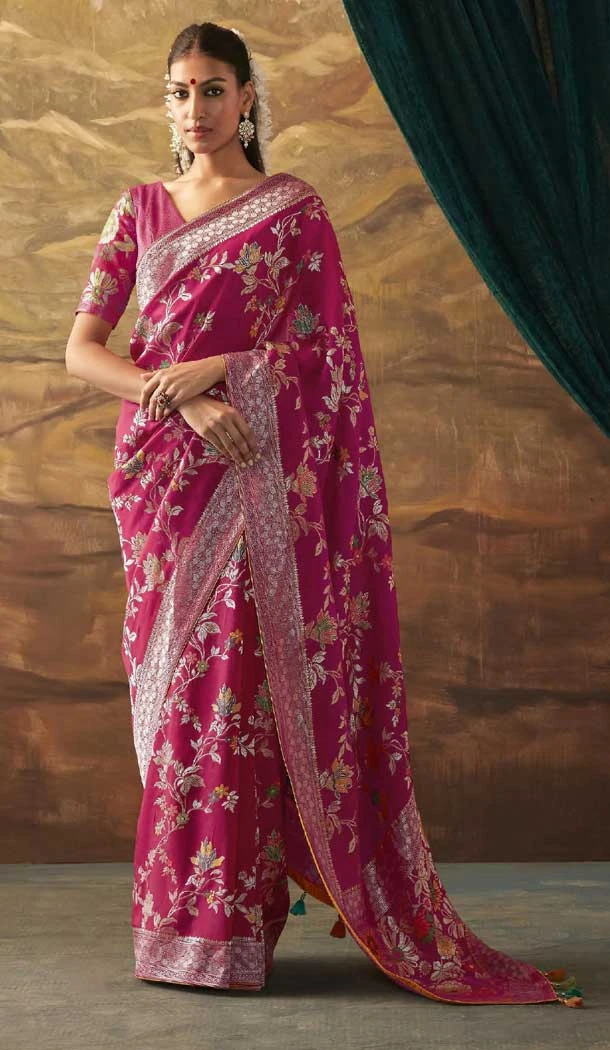 Pink Color Dola Silk Zari Work In Traditional Designer Wedding Wear Saree - 7842178603