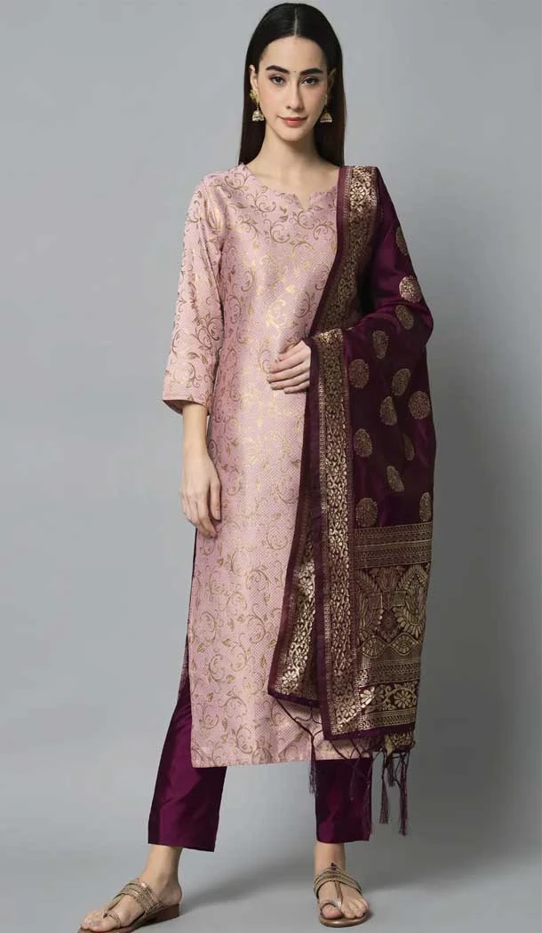 Pink Color Cotton Silk With Woven Work Designer Festival Wear Heavy Salwar Suit - 7847178624