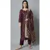 Wine Color Cotton Silk With Woven Work Designer Festival Wear Heavy Salwar Suit - 7847178625