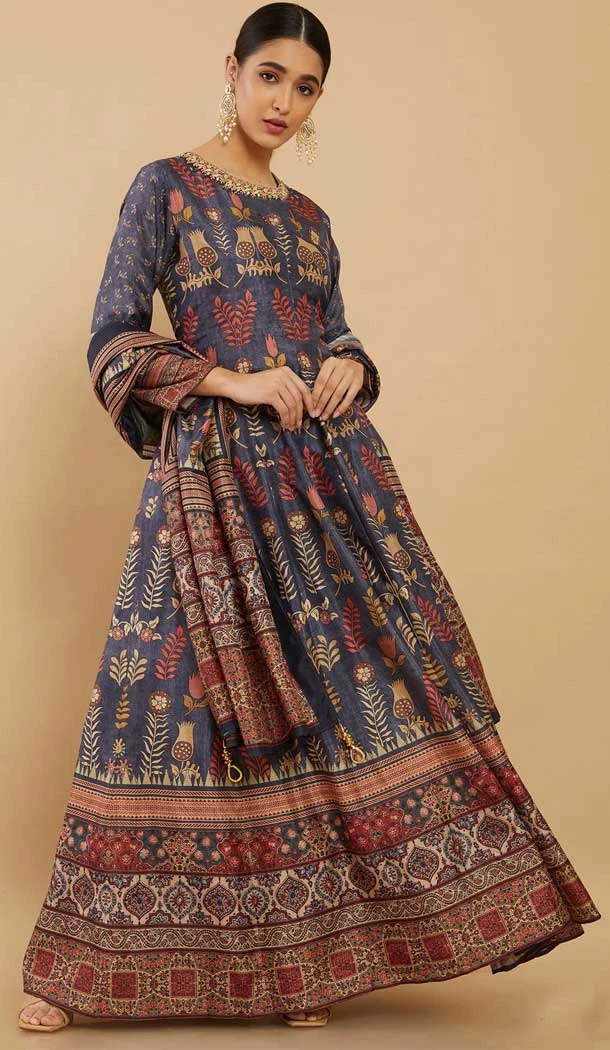 Multi Color Traditional Dola Silk With Digital Print Work Function Wear Anarkali Salwar Suit - 7863178727