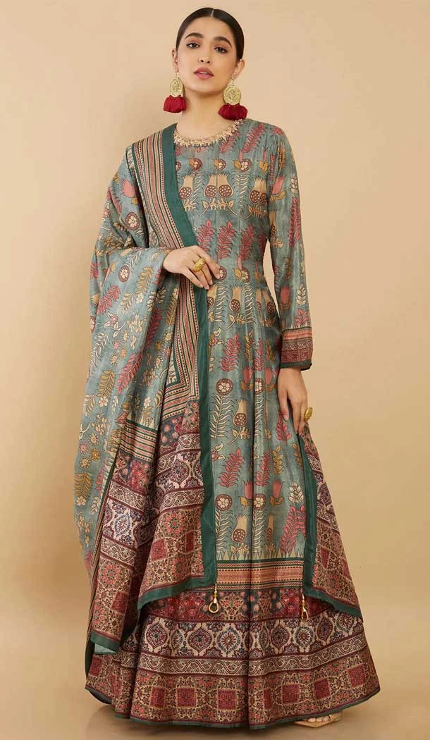 Traditional Dola Silk With Digital Print Work Function Wear Anarkali Salwar Suit in Multi Color - 7863178728