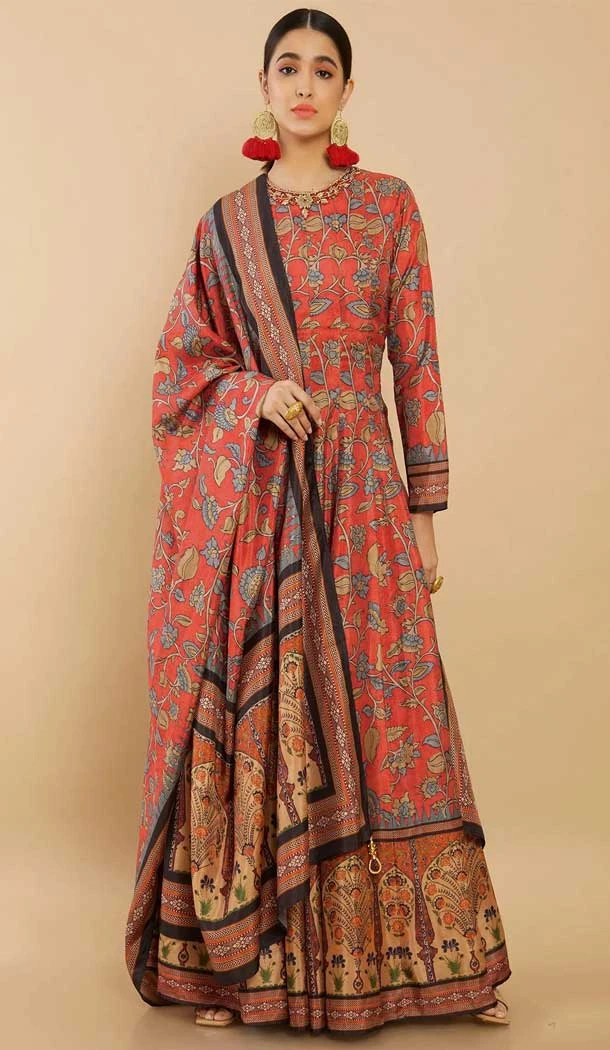 Multi Color Dola Silk With Digital Print Work Traditional Function Wear Anarkali Salwar Suit - 7863178729