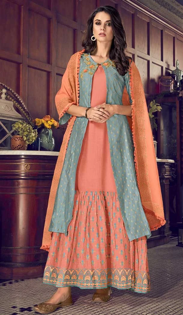 Party Wear Pure Art Silk Embroidered Plus Size Ready To Ship Salwar Kameez In Peach - 0015004 Party Wear Pure Art Silk Embroidered Plus Size Ready To Ship Salwar Kameez In Peach - 0015004