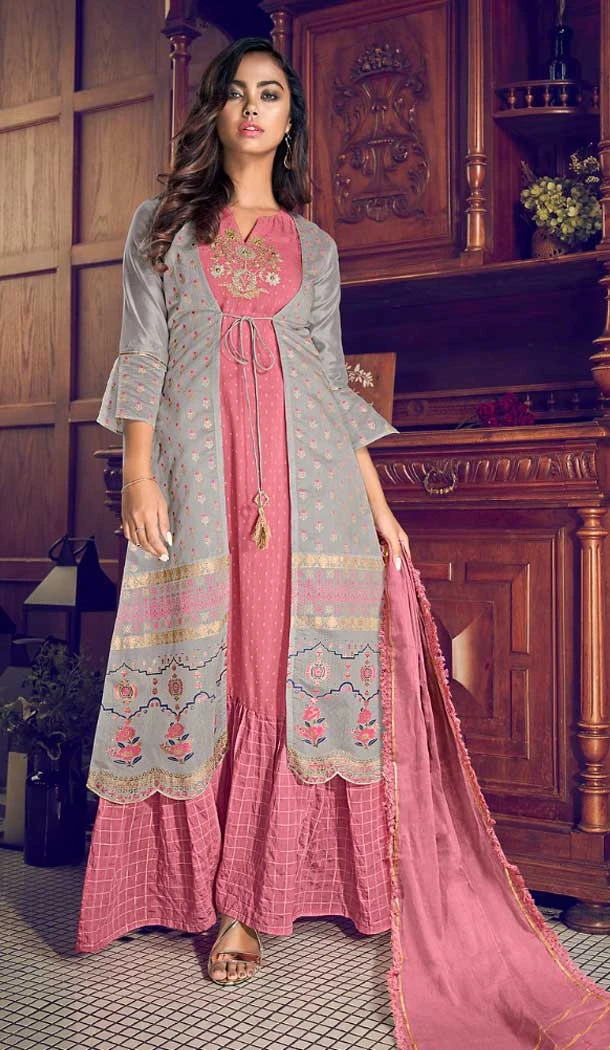 Pink Party Wear Pure Art Silk Embroidered Plus Size Ready To Ship Salwar Kameez - 0015009 Pink Party Wear Pure Art Silk Embroidered Plus Size Ready To Ship Salwar Kameez - 0015009