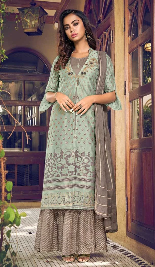 Party Wear Pure Art Silk Embroidered Plus Size Ready To Ship Palazzo Salwar Kameez In Sky Blue - 0015011 Party Wear Pure Art Silk Embroidered Plus Size Ready To Ship Palazzo Salwar Kameez In Sky Blue - 0015011