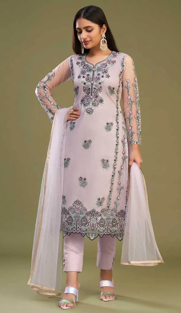 Designer Embroidered Net Party Wear Traditional Salwar Kameez In Pink - 7851178648