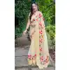 Light Yellow Georgette Thread Embroidered Party Wear Designer Saree - 7878178841