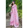 Pink Georgette Thread Embroidered Party Wear Designer Saree - 7878178842