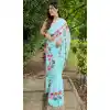 Sky Georgette Thread Embroidered Party Wear Designer Saree - 7878178843