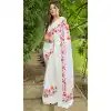 White Georgette Thread Embroidered Party Wear Designer Saree - 7878178844