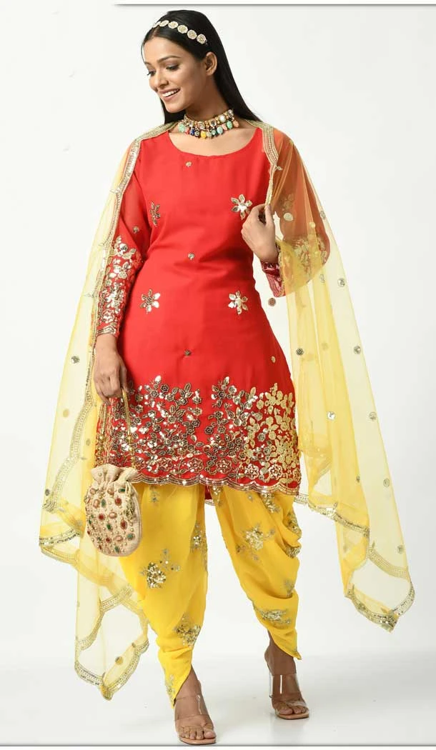 Party Wear Red Viscose Velvet Patiala Punjabi Suit With Embroidery Work - 788417870
