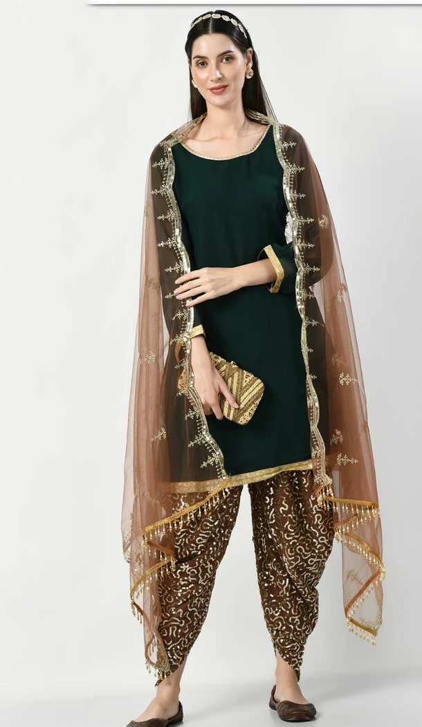 Green Color Faux Georgette Embroidery And Sequins Work Party Wear Patiala Salwar Suit - 7885178874
