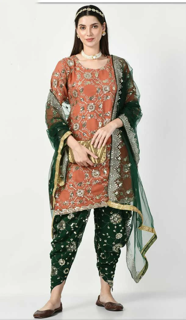 Orange Color Faux Georgette Embroidery And Sequins Work Party Wear Patiala Salwar Suit - 7885178876
