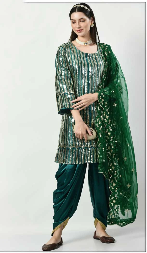 Multi Color Malay Silk Embroidery And Sequins Work Party Wear Patiala Salwar Suit - 7885178877