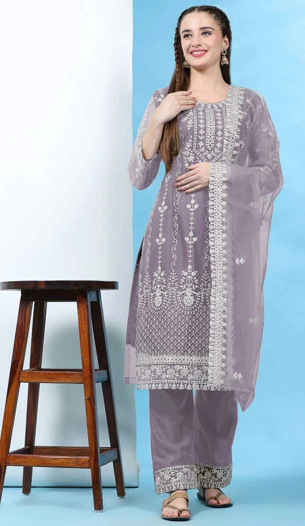 Charming Violet Net Embroidery Work Casual Wear Pakistani Salwar Kameez - 7918179034