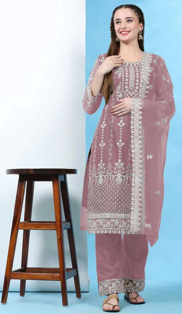 Ethnic Purple Net Embroidery Work Casual Wear Pakistani Salwar Kameez - 7918179037