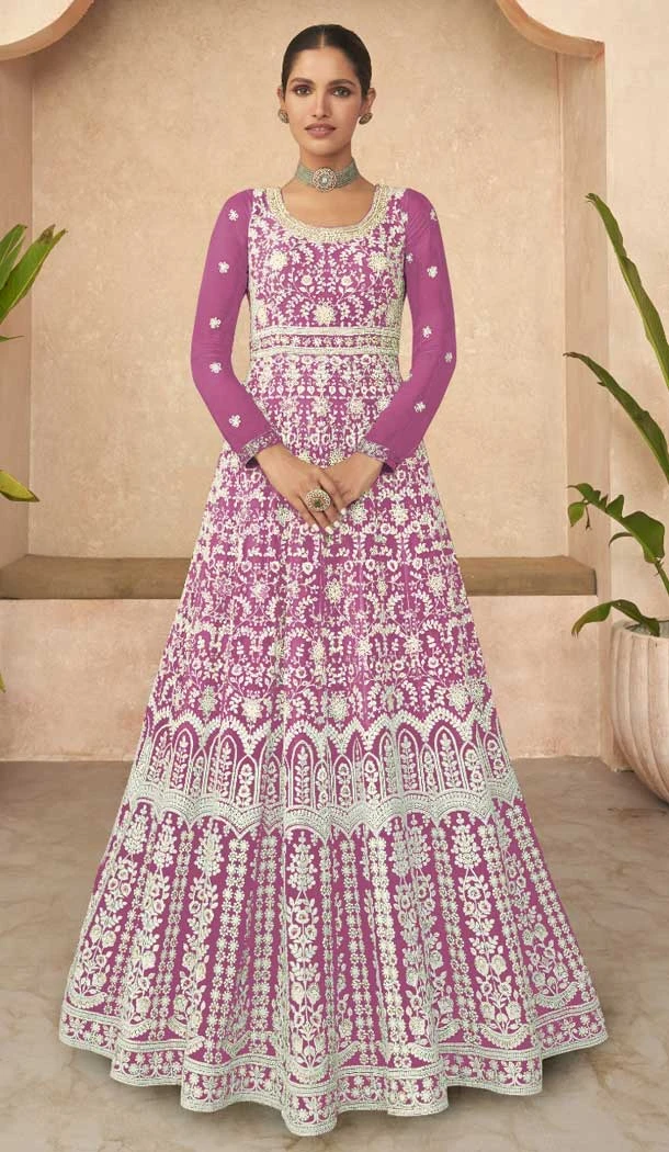 Faux Georgette With Sequins Embroidery Work Party Wear Anarkali Salwar Suit In Pink Color - 7919179042