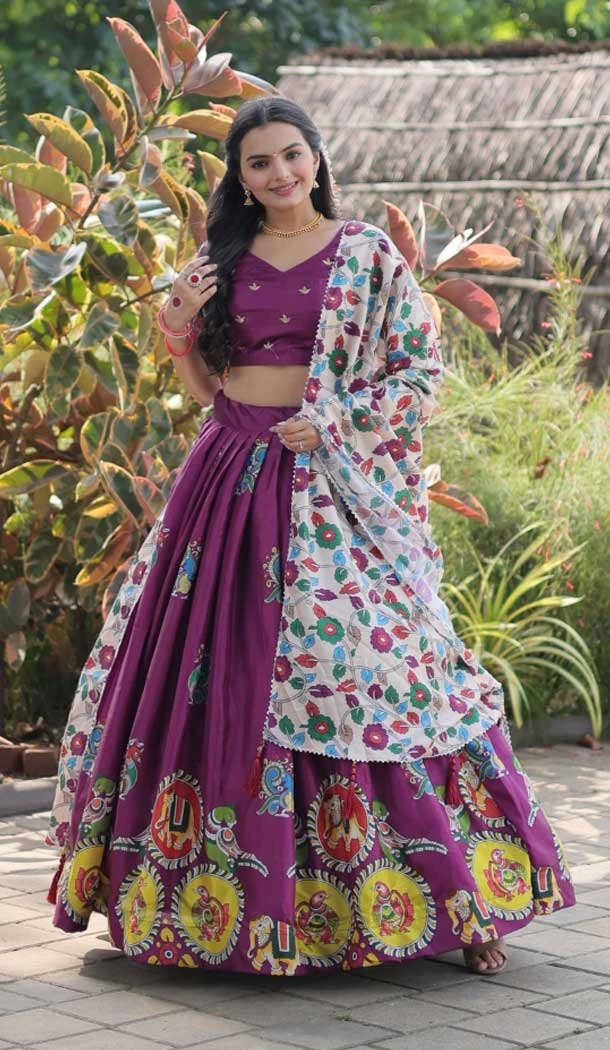 Purple Dola Silk Printed Designer Party Wear Lehenga Choli - 7920179047