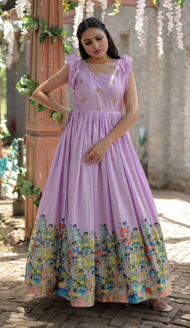 Gorgeous Purple Color Dola Silk With Designer Print Party Wear Readymade Heavy Gown - 7922179054