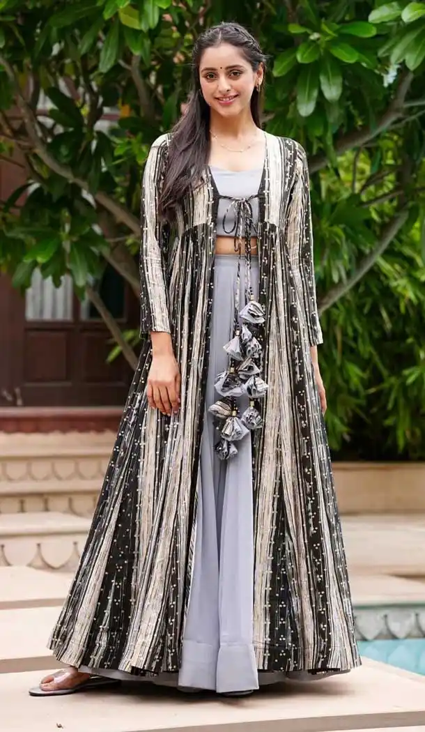 Grey Designer Faux Georgette Embroidered Festival Wear Palazzo Salwar Suit - 7841178593