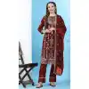 Traditional Faux Georgette Embroidered Maroon Designer Evening Wear Salwar Kameez - 7931179093