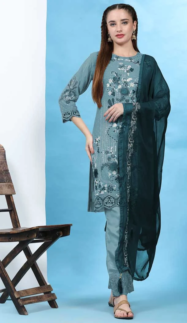 Sky Faux Georgette Embroidered Festival Wear Pakistani Salwar Suit -7947179239