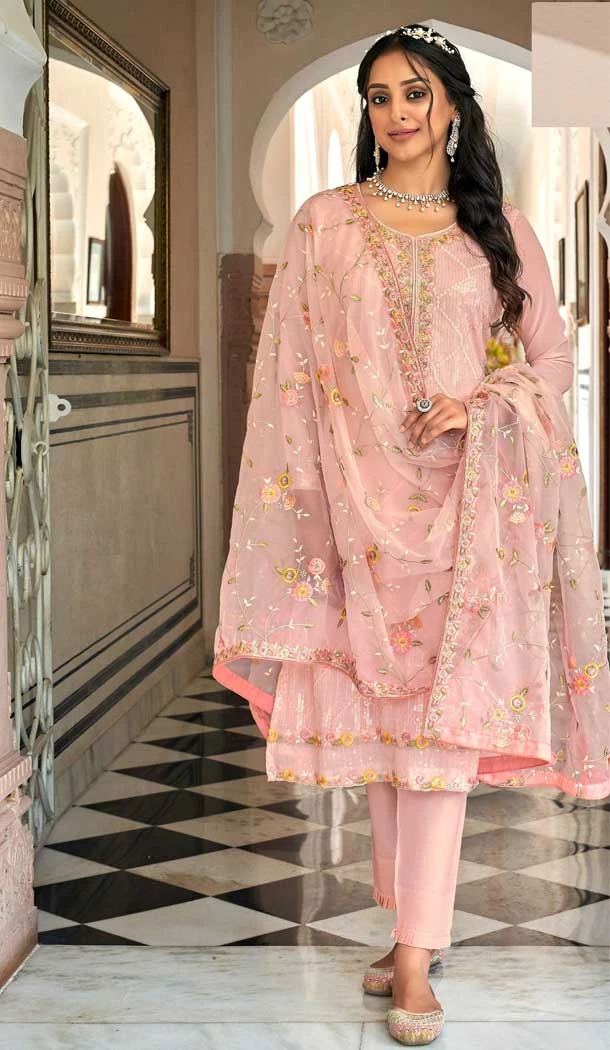 Faux Georgette With Embroidery Work Festival Wear Traditional Salwar Kameez In Pink - 7948179247