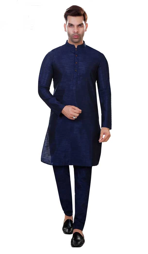 Wedding Wear Navy Blue Art Silk Resham And Zari Work Designer Men's Kurta Pajama With Jacket - 7950179277