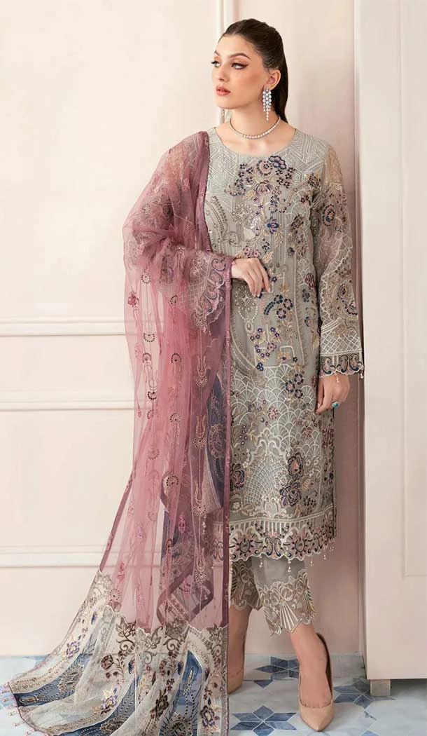 Designer Light Grey Embroidery Work Faux Georgette  Party Wear Salwar Kameez  - 7934179104