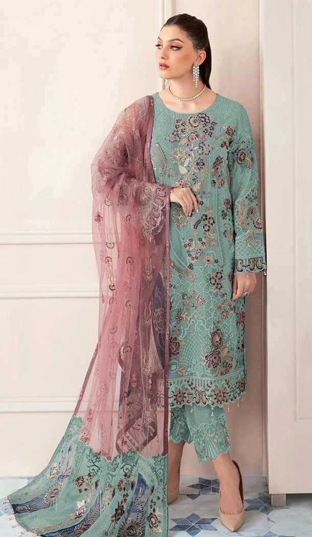 Designer Sky Embroidery Work Faux Georgette  Party Wear Salwar Kameez  - 7934179105