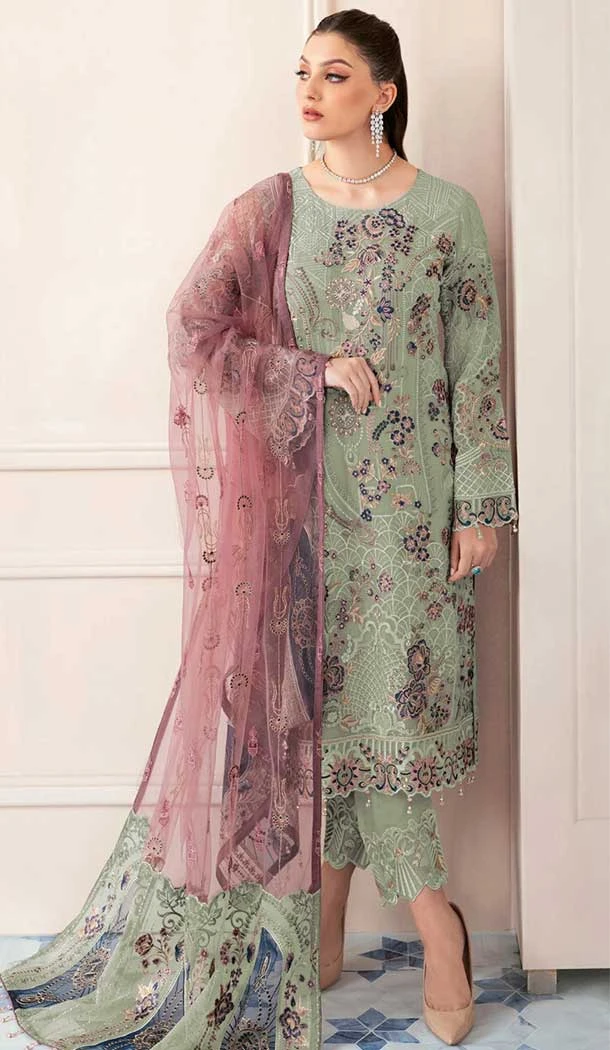 Designer Green Embroidery Work Faux Georgette  Party Wear Salwar Kameez  - 7934179107