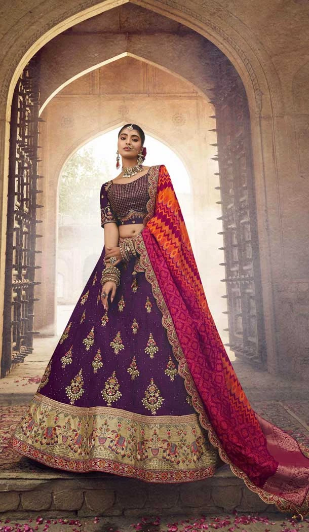 Traditional Wedding Wear Viscose Embroidery Work Lehenga Choli In Purple - 7953179294