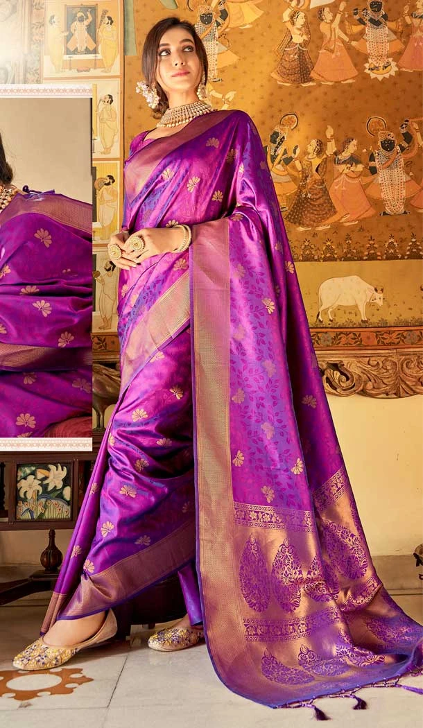 Traditional Exotic Purple Weaving Silk Jacquard Work Party Wear Saree  - 7955179306