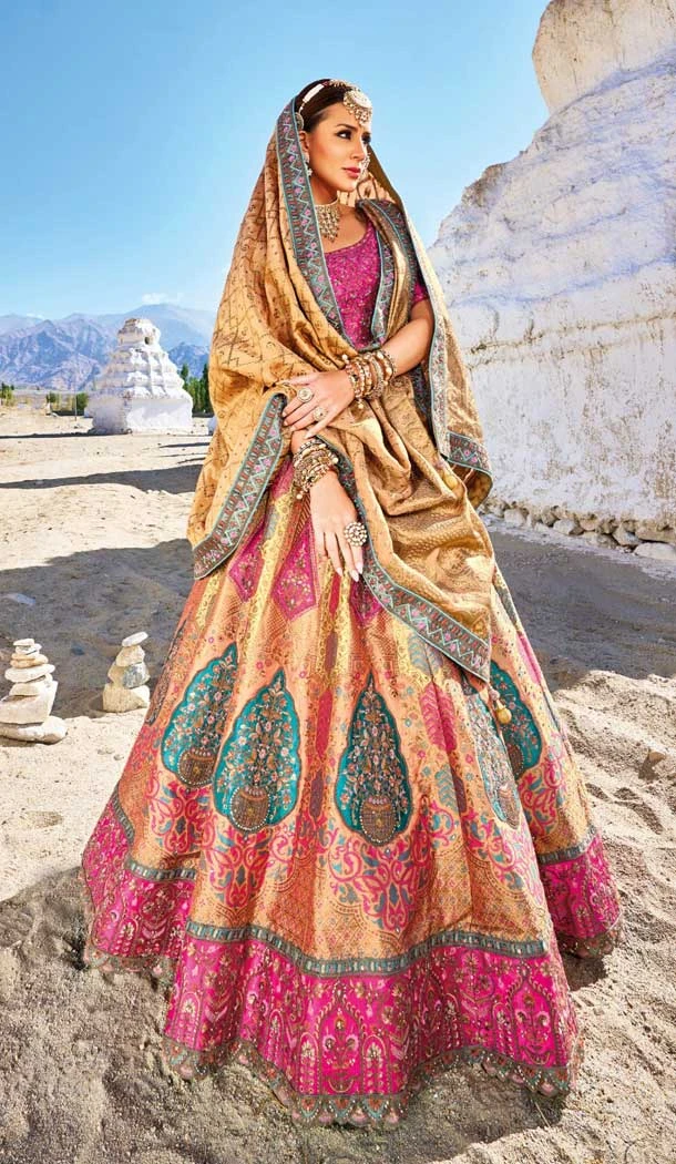 Multi Color Traditional Wedding Wear Jacquard Work Banarasi Silk Lehenga Choli - 7970179422