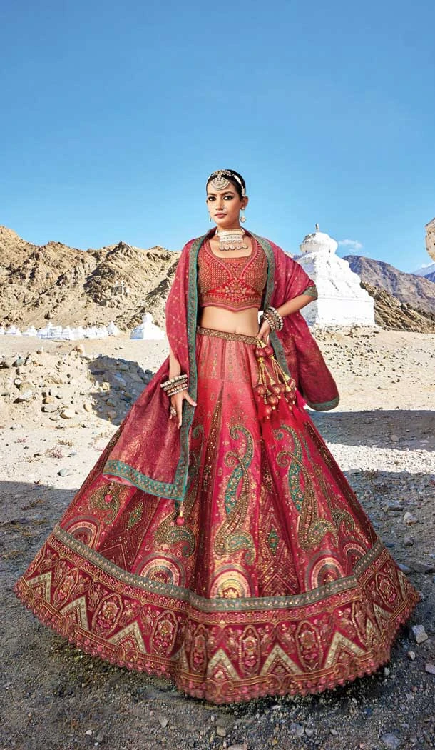 Traditional Wedding Wear Pink Jacquard Work Banarasi Silk Lehenga Choli - 7970179424
