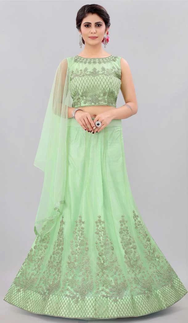 Net Pista Color Zari Work Party Wear Designer Lehenga Choli - 7974179448