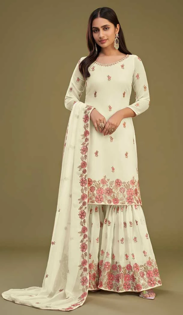 Festival Wear Georgette Embroidery Work Designer Sharara Suit In Lemon Yellow - 7983179530