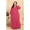Pink Print Work Festival Wear Designer Readymade Rayon Gown - 7984179536