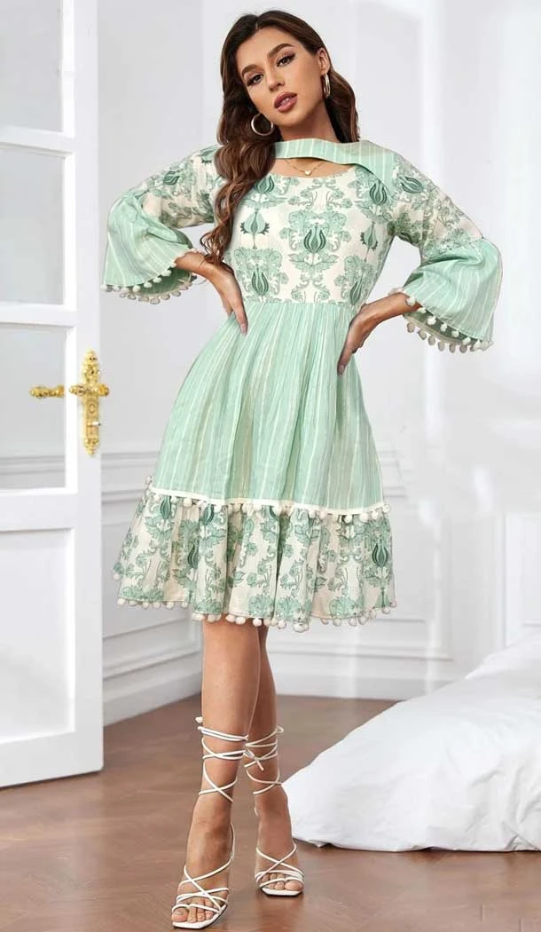 Poly Rayon With Digital Print Work Casual Wear Readymade Short Kurti In Mint - 7997179640
