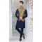 Navy Blue Art Silk Woven Work Readymade Men's Wear Kurta Pajama With Jacket - 8004179690