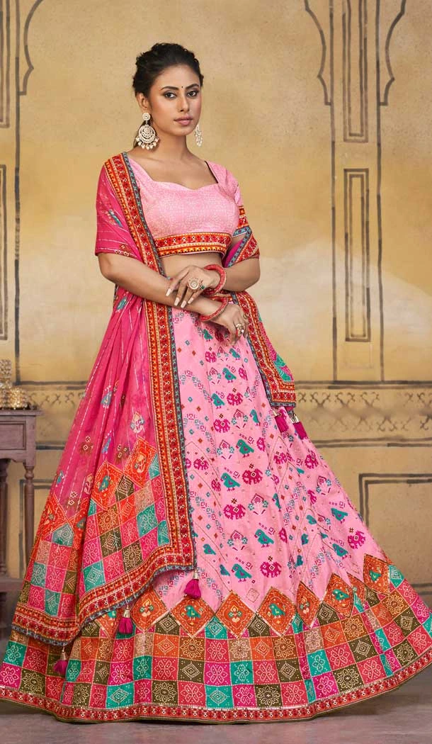 Gorgeous Pink Viscose Silk Khatli Work Wedding Wear Lehenga Choli - 8007179711