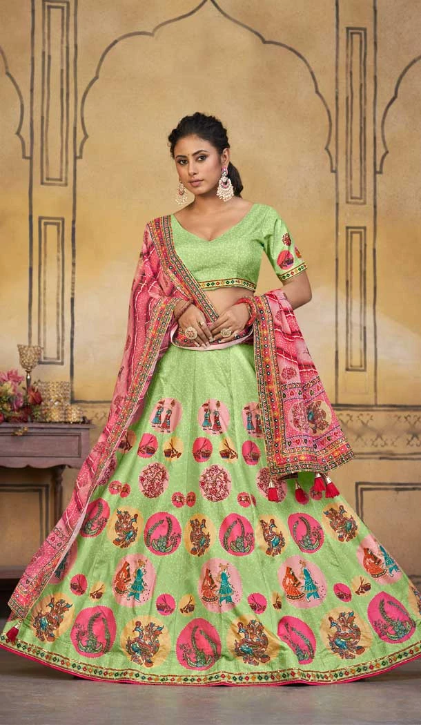 Enigmatic Pista Color Viscose Silk Khatli Work Wedding Wear Lehenga Choli - 8007179714