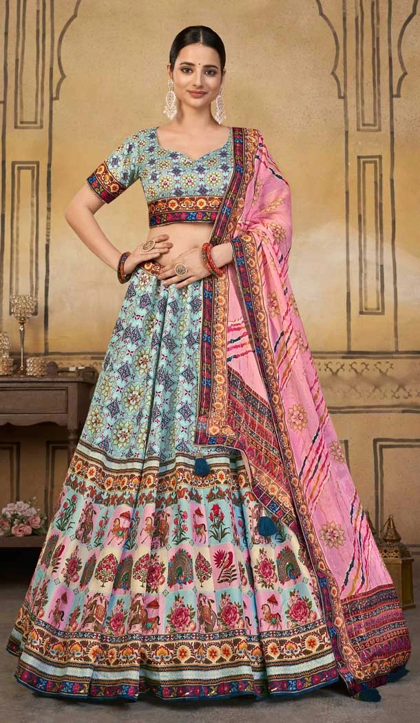 Classy Grey Viscose Silk Khatli Work Wedding Wear Lehenga Choli - 8007179716