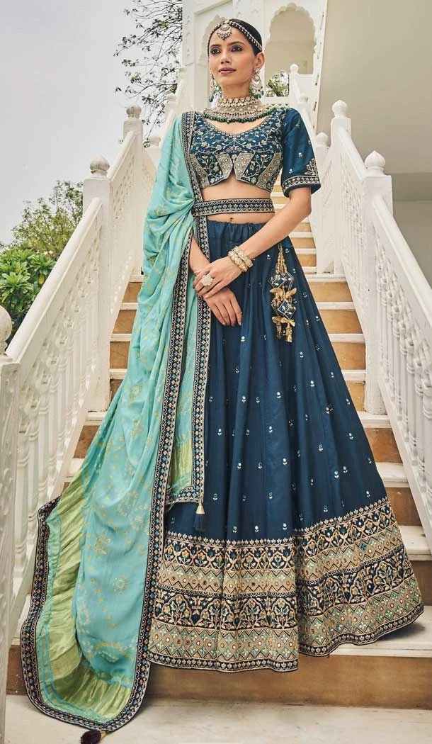 Enchanting Rama Viscose Thread Embroidery Work Wedding Wear Lehenga Choli - 8008179721